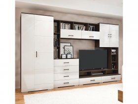Стенка Коста МДФ (дуб венге/белый глянец) в Татарске - tatarsk.mebel-nsk.ru | фото